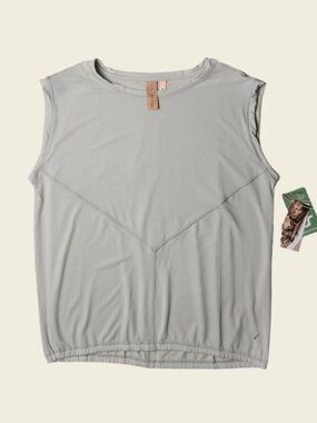 Indygena Goma Beige/Avocado Sleeveless Top Gathered Waist, women’s size M